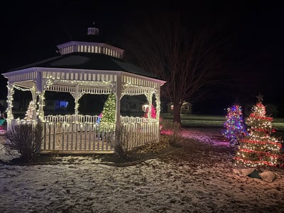 lighted Christmas tree in a gazebo